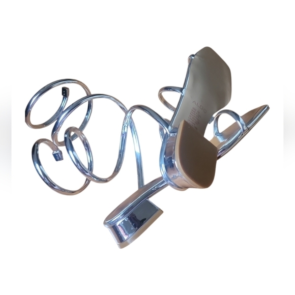 Aldo Spinna Silver Strappy Spiral Wrap Around Design Sandals Sz 7M - Picture 4 of 13